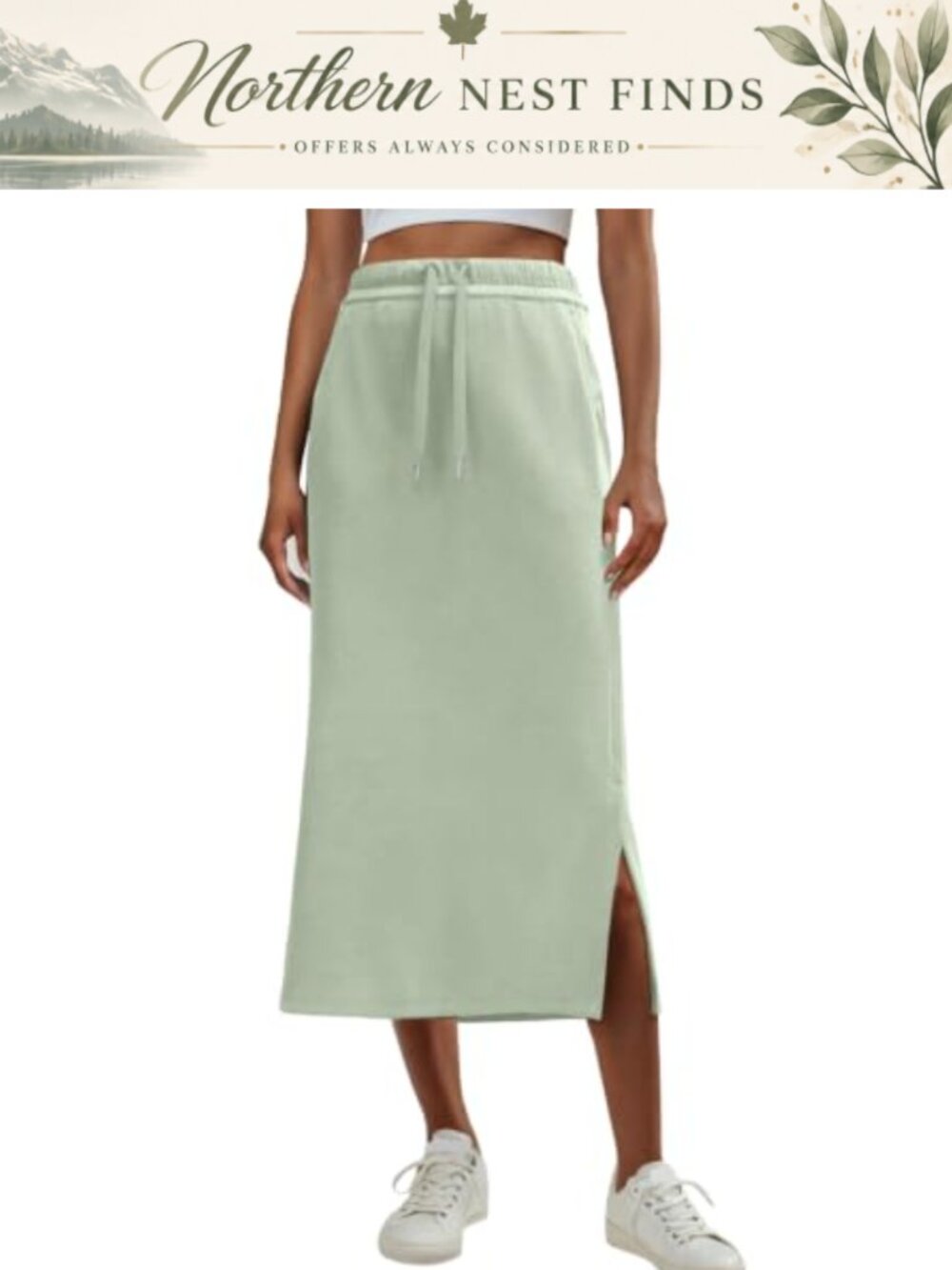 High Waisted Sweat Maxi Skirt with Pockets Slit Drawstring Elastic Waist